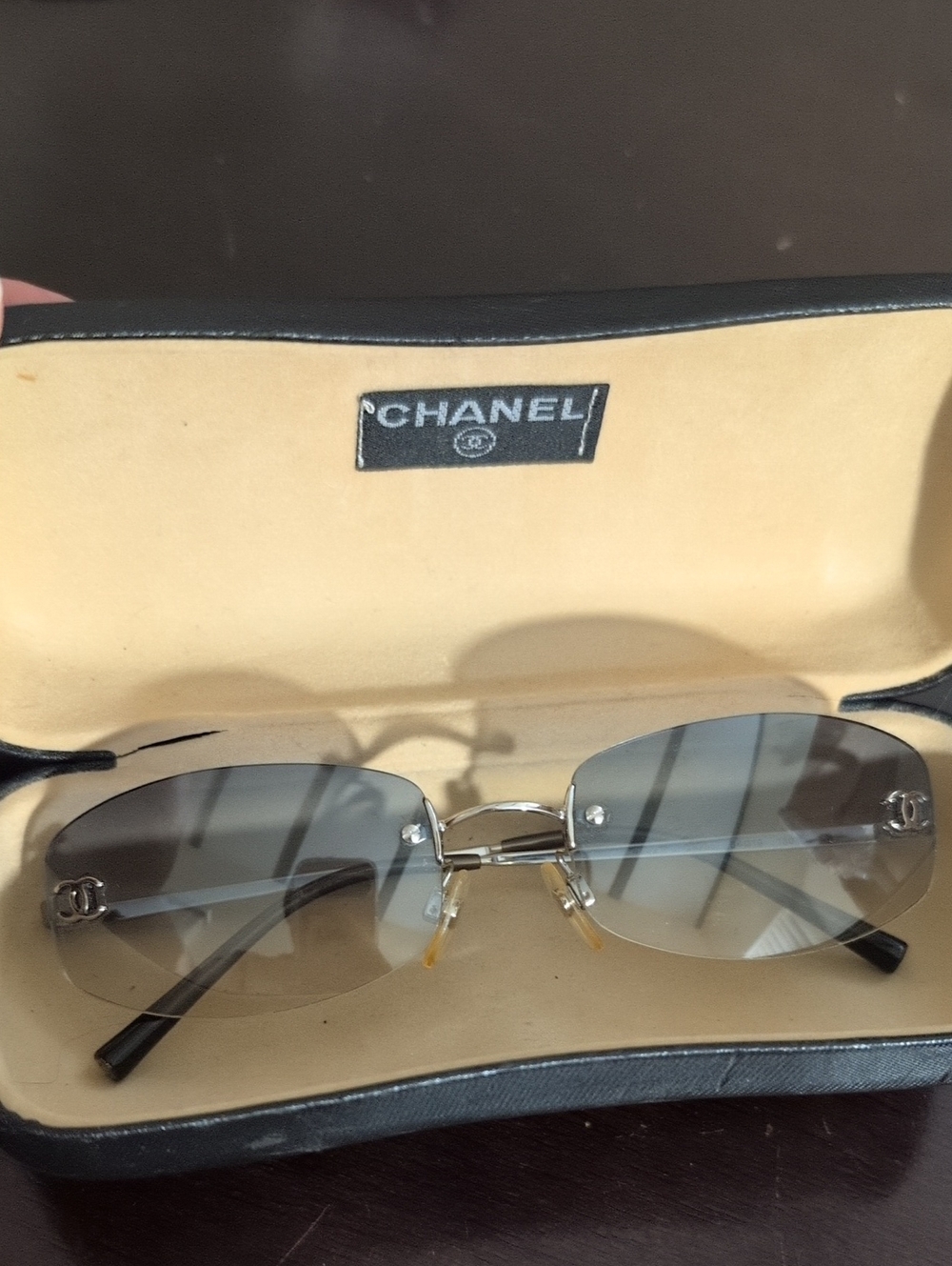 CHANEL Vintage Rimless Sunglasses 4002 - Silver Frames with Blue Gray Lenses